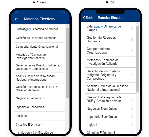 Proyección de materias - Aplicación Móvil