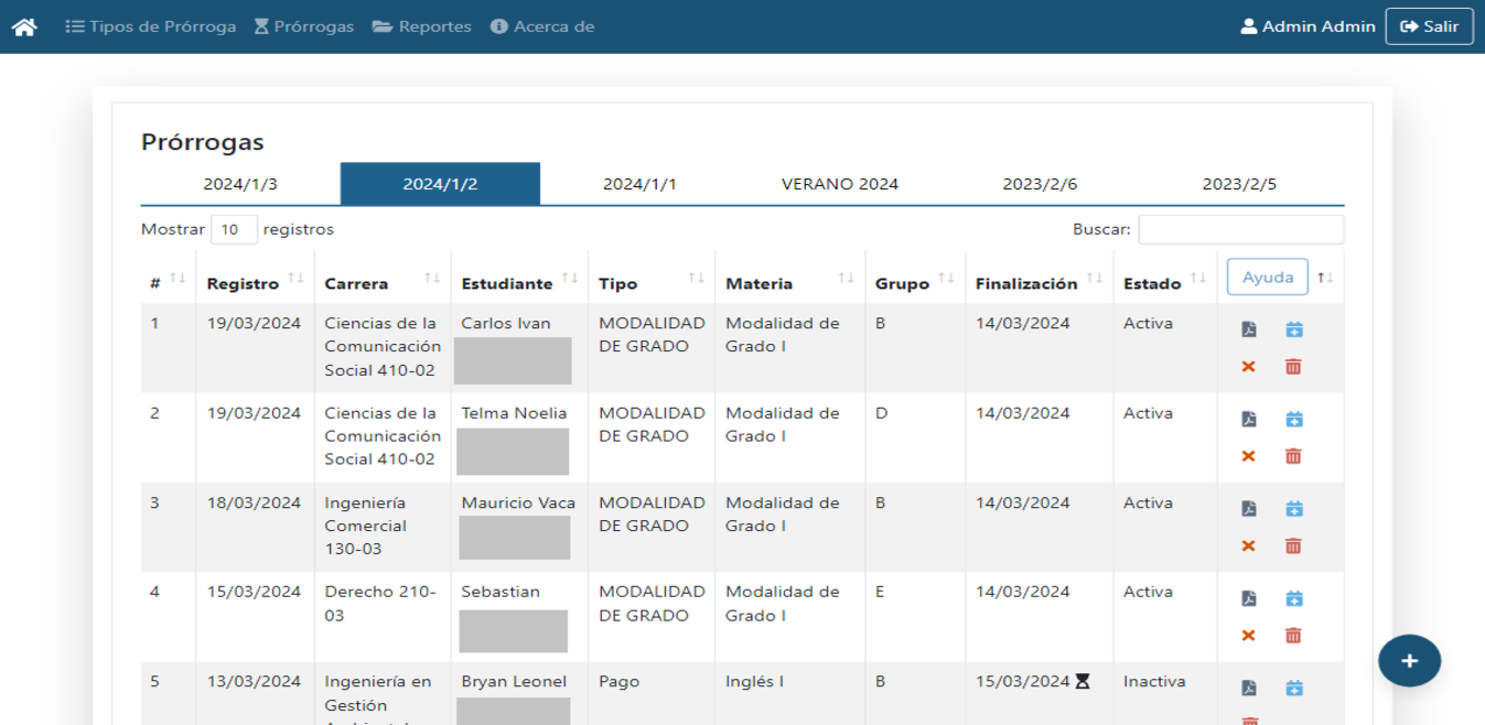 Prórrogas académicas